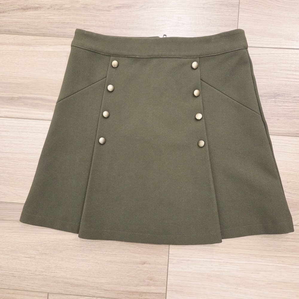 Divided H&M Women's Army Green Copper Button Mini Skirt Size 6